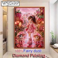WYZDP 100% Fairy Dust Diamond Painting Set Cartoon girl Square Diamond embroidery Diamond Art Full Crystal Wall Art Stitch Decor