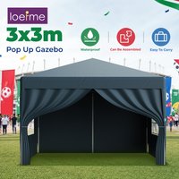 LOEFME 3x3m Folding Pop Up Gazebo Tent Portable Waterproof Garden Canopy with Windows for Patio BBQ Camping Outdoor Party