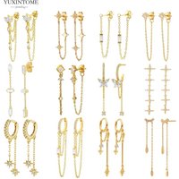 925 Sterling Silver Needle Star Long Chain Drop Stud Earring Crystal Women Exquisite Anniversary Party Earrings Piercing Jewelry