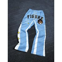 Men's Contrast Color Cartoon & Letter Print Drawstring Casual Sweatpants Manfinity Hypemode Trendy Street Pants Unisex Pants Y2K