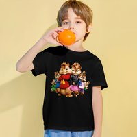 Children's Cotton Tee Summer Short-Sleeved Tops Cute Alvin and The Chipmunks Print Clothes Kids Boys Girls High Quality T-Shirts