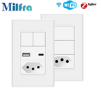 Brazil Smart Switch & Socket Tuya Wifi / Zigbee 2 Gang Button Smart Light Switch Outlet Voice Control work for Alexa Google Home