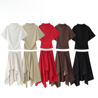 Spring New Arrival ZR Women's Fashionable Drapey Semi-High Collar Asymmetric Draped Skirt Polyester Fiber Short Sleeve Regula...