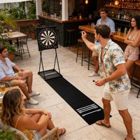 300x34cm Non-Slip Shock Absorbing Darts Mat with 4 Throw Distance Markers Protective Dartboard Floor Carpet for Home Game Room
