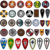 MOC Medieval Castle Knight Building Blocks Shield Dragon Cross Soldier Figure Accessory Weapons Round Drop Mini DIY Toys Bricks