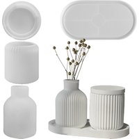 3pcs Minimalist Striped Vase Tray Silicone Mold Set Handmade Diy Gypsum Aromatherapy Candle Cup/Storage Tray Mold