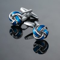 Men's French shirt cufflinks copper material round blue woven knot cufflinks fashionable clothing accessories wholesale