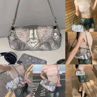 Silver Punk Y2K Leopard Rivet Tote Bag Vintage Underarm Bag Single Shoulder Bag Crossbody Bag Student Large Capacity Pillow Bag