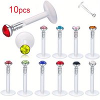10pcs/set Flexible Rhinestone Labret Stud Insert-in Clear Rod Lip Piercing Ring Cartilage Tragus Earrings Body Piercing Jewelry