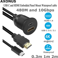USB C 2.0 Type-C 3.1+HDMI-compatible 1.4 Male to Female waterproof Panel Mount Extension Cable, 4K@60HZ, for Car,Dashboard,Desk