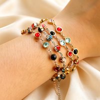 Colorful Bejeweled Bracelet Popularity Stainless Steel Bangle for Women Rainbow Crystal Chain Jewelry