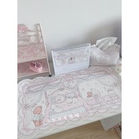 Leather Desk Pad Protector Pink Polka Dots Girl Room Bunny Bear Sweet ins Mouse Pad Office Desk Mat Non-Slip PU Desk Blotter Pad