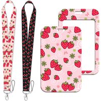 Strawberry & Cherry Lanyard Credit Card Holders Card Bus ID Holders Identity Badge With Neck Strap Straps Keyrings Accessories