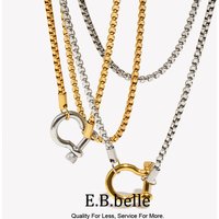 E.B.belle Mixed Color Square Pearl Chain Lock Pendant Necklace For Women Girls DIY Neck Jewlery Accessories