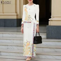 2026 ZANZEA Elegant Print Women Dress Sets Autumn Fashion Long Sleeve Tops Maxi Skirts Casual Streetwear Party 2 Piece Outfits