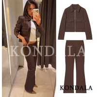 KONDALA Vintage Chic Pants Set Women Trendy Pockets Zipper Jacket, Flared Pants New 2026 Spring Fashion Elegant Casual Pants Set