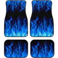 Cool Blue Fire Printed Car Mats Universal 4 Piece Non-Slip Durable Floor Liners for Men Women All Season Use Stylish Design