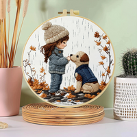 1pc 20X20CM/15X15CM 7.87/6.3inch Embroidery Starter Kit DIY kit Home Decor,The pattern depicts a girl and a puppy,Embroidery k