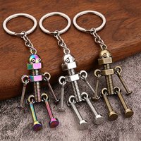 Retro mechanical screw robot keychain creative movable joint steampunk robot car keychain men's backpack pendant
