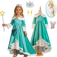 Game Movie Princess Rosalina Cosplay Costume Lovely Green Dress Princess Crown Wand Set Halloween Party Carnival Outfits