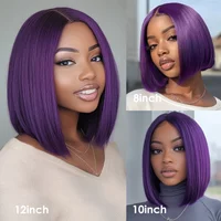 Sleek Peruvian Transparent Short T Lace Bob Human Hair Wigs Purple Pink 99J Straight 13x6x2 Lace Front Wig For Women Pre Plucked