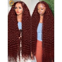 Reddish Brown Deep Wave 13x6 HD Lace Frontal Wig Colored Pre Plucked 40 Inch Curly 13x4 360 Lace Front Human Hair Wigs For Women