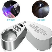 40X Illuminated Loupe Magnifier with LED UV Light Optical Glass Metal Body for Jewelry Appraisal and Watch Repair