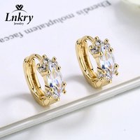 Lnkry Exquisite 2.2mm Round Moissanite Earring 14k Gold-Filled 4.5x9mm Horse-eye Shaped Hoop Earrings for Women Daily Jewelry