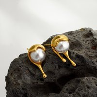 Unique Design Irregular Molten Droplets Pearl Stud Earrings Stainless Steel Metal Waterdrop Earring Trendy Jewelry for Women