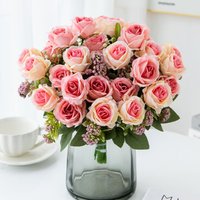 Artificial Flower Silk Rose Festival Garden Home Room Table Vase Wedding Wreath Bride Bouquets Decoration Yard Diy Hot Sale Gift