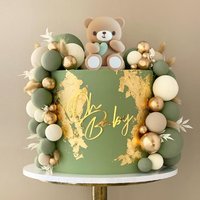 51Pcs Bear Cake Toppers Gold Green Cake Topper Balls for Happy Birthday Decoration Baby Shower Baptism Birthday Party supplies