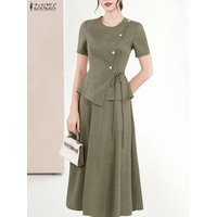 ZANZEA Elegant Chic Women 2 Pieces Skirt Sets Fashion Asymmetrical Hem Blouses and A-Line Midi Skirts 2pcs Suits Commute Outfits