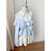 New Cute Slim Harajuku Autumn Outfits 2025 Japanese Sweet Lolita Kawaii 2 Piece Set Women Bow Patchwork Tops+ Cake Ruffle Skirts