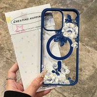 For iPhone 17 16 15 14 13 12 Pro Max 15 16 Plus 17 Air 11 Night White Rose Pattern Macaron Magnetic Tramsparent Phone Case Cover