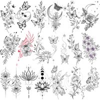 1 Sheet Butterfly Louts Crescent Temporary Tattoos For Women Hands Finger Neck, Fake Tattoo Sticker Long Lasting Realistic Tatoo