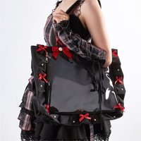 Japanese Ruffled Ribbon Bow Ita Bag Women Sweet Cute Multifunctional Clear Shoulder Purse Ladies Anime Badge Spacious Tote Bag