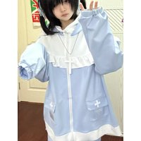 Adorable Ear Hooded Loose Soft Girl Set Y2K Subculture Water System Original Design Fashionable Long Sleeve Zipper Closur...