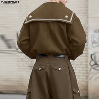INCERUN Men Jackets Printing Patchwork Navy Collar Long Sleeve Male Coats 2026 Spring Autumn Zipper Fashion Casual Outerwear Me