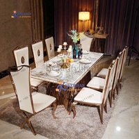 Stainless Steel Gold Frame Dinning Table Set Modern Luxury Marble Top 8 Seat Dining Table Set
