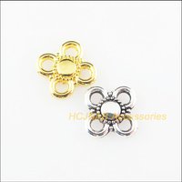 Fashion 60Pcs Retro Tibetan Silver Tone Gold Color Flower Clover Charms Connectors 9mm