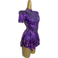 Sexy Purple Shell Sequins Mini Dress Black Girl Nightclub Dance Performance Clothing Bodysuit Birthday Party Dresses Jinsique