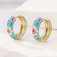 Gorgeous Gold Color Enamel Copper Hoops Women's Earrings Dazzling Hand Carved Flower Earrings Woman Vintage Jewelry