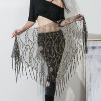 Belly dance hip towel, sequined tassel dynamic triangle towel waist chain,Sequin Tassel Mesh Waist Wrap Skirt