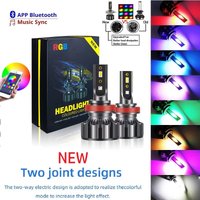 H4 H7 LED Car Headlight Bulbs COB RGB LED Headlight H1 H3 H11 H13 880 9005 9006 9012 LED APP Bluetooth Control Multi-color 25W