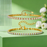 Chic Tennis Chain Bracelet for Women Stainless Steel Imitation Pearl Beaded Bracelets Fashion Jewelry Gift