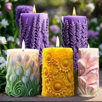 Sunflower Lavender Tulip Lily Flower Pillar Candle Silicone Mold Blossoming Flower Cylinder Candle Mold Aromatherapy Soap Mould