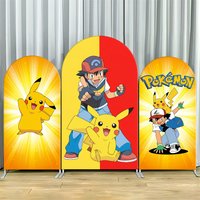Pokemon Birthday Party Photo Booth Arch Backdrop Cover Pikachu Kids Birthday Anime Game Theme Decorations Party Supplies