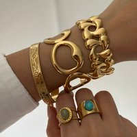 Vintage Stainless Steel Flower Cuff Bracelets for Women Men Irregular Geometric Waterdrop Metal Open Bangle Party Jewelry
