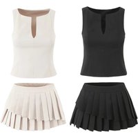 Women Nada Layered Pleated Asymmetric Low-Rise Mini Skirt in Black
