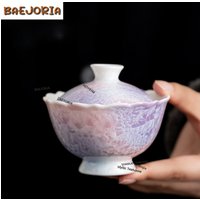 100ml Crystal Glaze High-footed Gaiwan Antique Tea Bowl Tea Tureen Household Tea Bowl With Lid Kit Tea Maker Cover Bowl Cha Gift